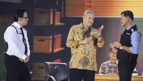 Ketua Dewan Komisioner Lembaga Penjamin Simpanan (LPS) Anggito Abimanyu tampil bersama Lapor Pak! dalam acara Jogja Financial Festival 2026 di Jogja Expo Center (JEC), Yogyakarta, Jawa Tengah, Jumat (22/5/2026). (CNBC Indonesia/Faisal Rahman)