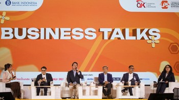 Direktur Utama PT Bank Rakyat Indonesia (Persero) Tbk, Hery Gunardi saat menyampaikan pemaparan dalam Jogja Financial Festival 2026 di Jogja Expo Center (JEC), Yogyakarta, DIY, Sabtu (23/5/2026). (CNBC Indonesia/Faisal Rahman)