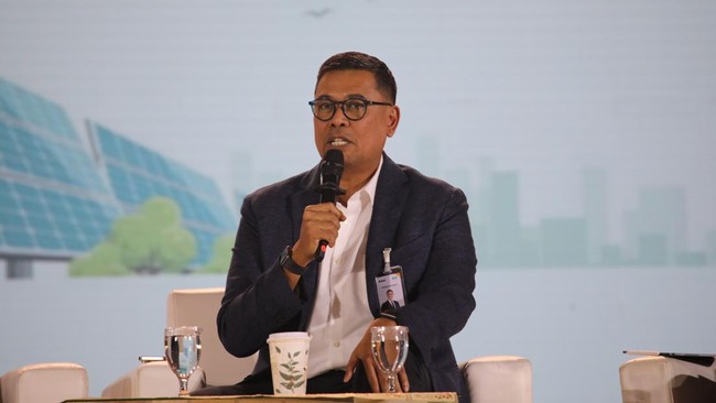 Direktur Utama PT Bank Syariah Indonesia (Persero) Tbk, Anggoro Eko Cahyo saat menyampaikan pemaparan dalam Jogja Financial Festival 2026 di Jogja Expo Center (JEC), Yogyakarta, DIY, Sabtu (23/5/2026). (CNBC Indonesia/Faisal Rahman)