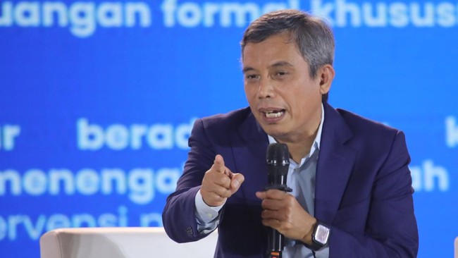 Direktur Utama PT Bank Tabungan Negara (Persero) Tbk, Nixon LP Napitupulu saat menyampaikan pemaparan dalam Jogja Financial Festival 2026 di Jogja Expo Center (JEC), Yogyakarta, DIY, Sabtu (23/5/2026). (CNBC Indonesia/Faisal Rahman)