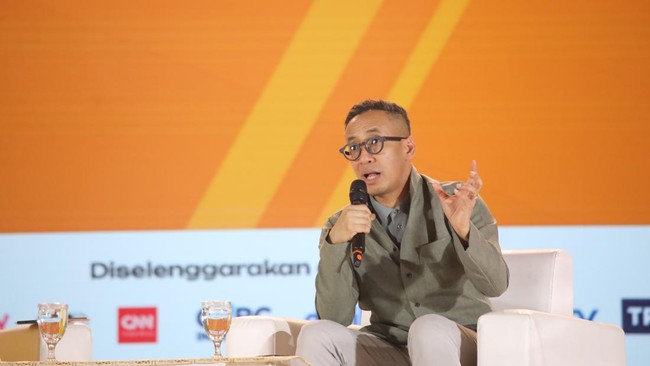 Presiden Direktur dan CEO PT Vale Indonesia Tbk, Bernardus Irmanto saat menyampaikan pemaparan dalam Jogja Financial Festival 2026 di Jogja Expo Center (JEC), Yogyakarta, DIY, Sabtu (23/5/2026). (CNBC Indonesia/Faisal Rahman)