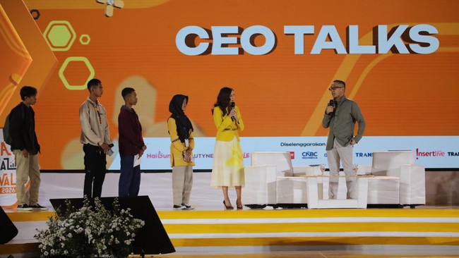 Presiden Direktur dan CEO PT Vale Indonesia Tbk, Bernardus Irmanto saat menyampaikan pemaparan dalam Jogja Financial Festival 2026 di Jogja Expo Center (JEC), Yogyakarta, DIY, Sabtu (23/5/2026). (CNBC Indonesia/Faisal Rahman)