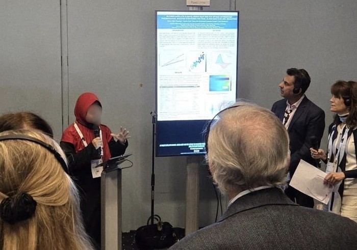Momen saat Prihantini mempresentasikan riset di International Symposium on Pneumococci and Pneumococcal Disease (ISPPD) di Copenhagen, Denmark, 18 Mei 2026 lalu
