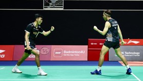Fajar Alfian/Muhammad Shohibul Fikri saat tampil di Singapore Open 2026. (Arsip PBSI)
