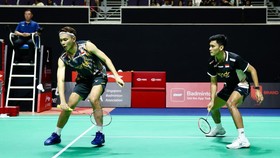 Fajar Alfian/Muhammad Shohibul Fikri saat tampil di Singapore Open 2026. (Arsip PBSI)