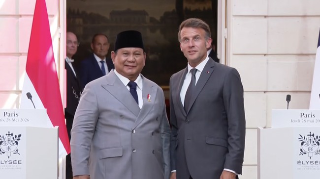 Presiden Prabowo Subianto dan Presiden Prancis Emmanuel Macron.