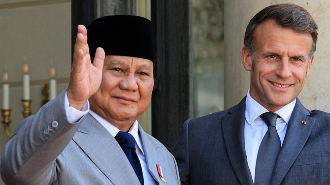 France's President Emmanuel Macron welcomes Indonesia's President Prabowo Subianto ahead of a meeting at The Elysee Presidential Palace in Paris, France May 28, 2026.  LUDOVIC MARIN/Pool via REUTERS