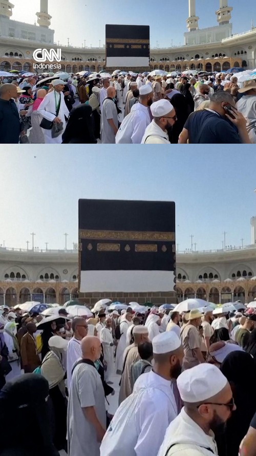 Jemaah haji berkumpul di Masjidil Haram, Mekkah pada Jumat (29/5) melaksanakan ritual Tawaf Wada'.