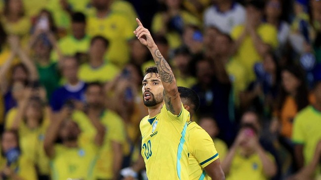 Soccer Football - International Friendly - Brazil v Panama - Estadio Maracana, Rio de Janeiro, Brazil - May 31, 2026 Brazil's Lucas Paqueta celebrates scoring their fourth goal REUTERS/Pilar Olivares