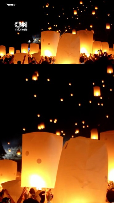 Ribuan lampion mewarnai puncak perayaan Hari Waisak di Candi Borobudur Magelang, Jawa tengah pada Minggu (31/5).