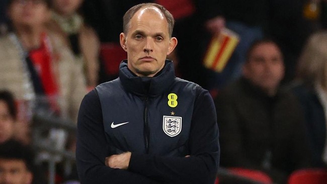 England's German head coach Thomas Tuchel looks on during the friendly international football match between England and Japan at Wembley Stadium in London on March 31, 2026. (Photo by Adrian Dennis / AFP) / NOT FOR MARKETING OR ADVERTISING USE / REST