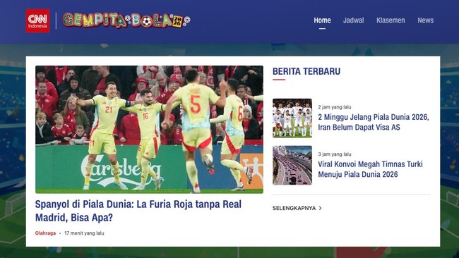 CNNIndonesia.com luncurkan microsite Gempita Bola Dunia menyambut kemeriahan Piala Dunia 2026. (CNN Indonesia)