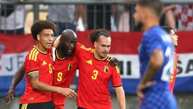 Soccer Football - International Friendly - Croatia v Belgium - Stadion HNK Rijeka, Rijeka, Croatia - June 2, 2026 Belgium's Romelu Lukaku celebrates scoring their second goal with Axel Witsel and Arthur Theate REUTERS/Antonio Bronic