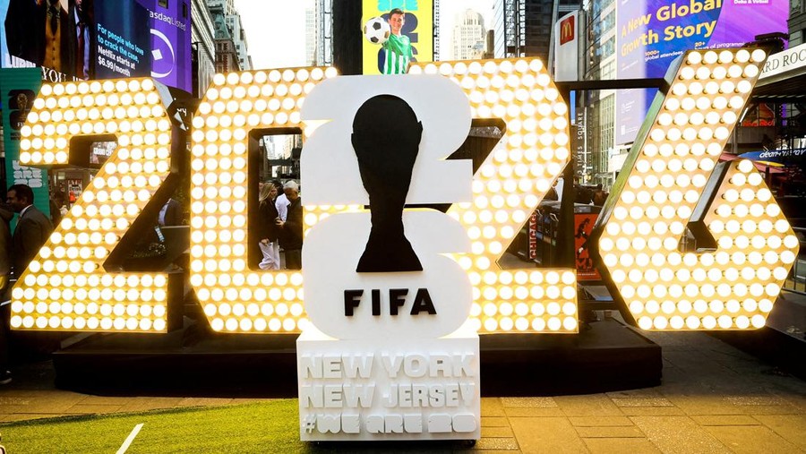 FILE PHOTO&colon; The New York&sol;New Jersey's FIFA World Cup 2026 logo is revealed during the kickoff event in Times Square in New York City&comma; U&period;S&period;&comma; May 18&comma; 2023&period;  REUTERS&sol;Brendan McDermid&sol;File Photo