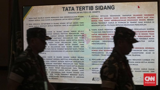 Empat terdakwa kasus penyiraman air keras terhadap aktivis KontraS, Andrie Yunus, menjalani sidang tuntutan di Pengadilan Militer II-08 Jakarta, Rabu, 03 Juni 2026. CNN Indonesia/Adhi Wicaksono