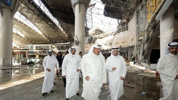 Kuwaiti officials inspect damage inside a terminal at Kuwait International Airport following a drone and missile attack, in Kuwait City, Kuwait, June 3, 2026. Kuwait News Agency/Handout via REUTERS    THIS IMAGE HAS BEEN SUPPLIED BY A THIRD PARTY NO