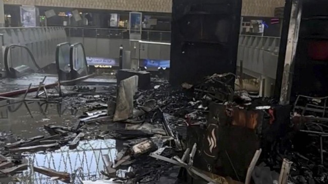 Debris lie on the floor following a strike on Kuwait International Airport, in Kuwait City, Kuwait, June 3, 2026, in this still image of a photo used in a video. Civil Aviation Kuwait/Handout via REUTERS