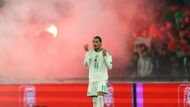 Soccer Football - International Friendly - Netherlands v Algeria - De Kuip, Rotterdam, Netherlands - June 3, 2026 Algeria's Anis Hadj Moussa celebrates scoring their first goal REUTERS/Piroschka Van De Wouw