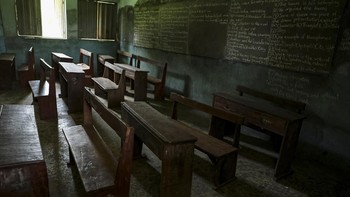 An empty classroom of L.A. Primary School in Oyo State, Nigeria, June 2, 2026, where dozens of children and teachers were abducted. REUTERS/Sodiq Adelakun