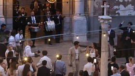 Singer Dua Lipa dances with her husband, actor Callum Turner, during wedding festivities following their marriage, in Palermo, Italy, June 5, 2026. REUTERS/Igor Petyx