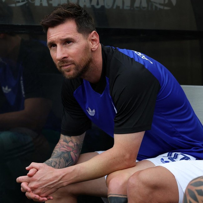 COLLEGE STATION, TEXAS - JUNE 06: Lionel Messi of Argentina reacts prior to during the international friendly match between Argentina and Honduras at Kyle Field on June 06, 2026 in College Station, Texas.   Tim Warner/Getty Images/AFP (Photo by Tim W