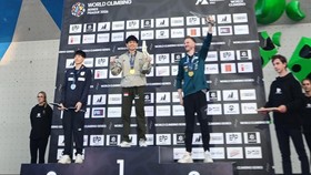 Atlet lead putra Indonesia, Putra Tri Ramadani alias Srondeng juara World Climbing Series 2026 Praha, Ceko.