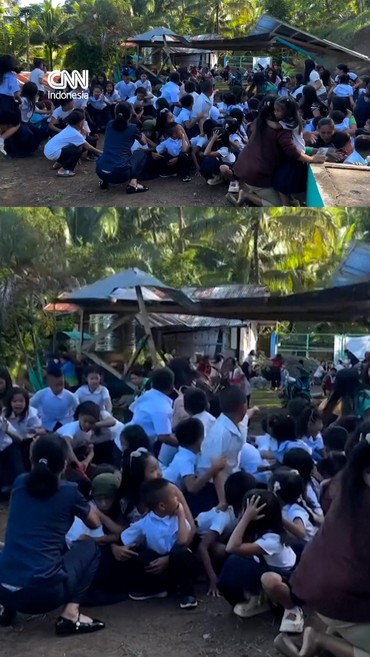 Atap sebuah sekolah dasar di Filipina roboh pada Senin (8/6) akibat gempa berkekuatan magnitudo 7,8.