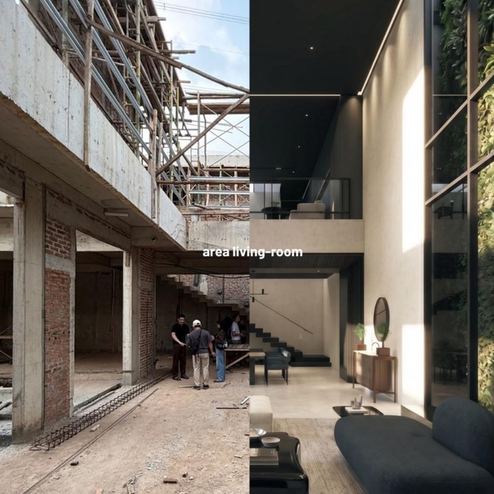 <p>Hunian baru pasangan ini tampak begitu megah dengan halaman yang luas. Dinda Hauw dan sang suami memutuskan membangun rumah dua lantai untuk kenyamanan keluarga mereka. Dalam foto kolase tersebut, terlihat bagian kiri merupakan area <em>living room</em> yang masih dalam tahap pengerjaan, sementara sisi kanan akan didesain dengan konsep yang lebih mewah. (Foto: @ar_tivities via Instagram @rey_mbayang)</p>