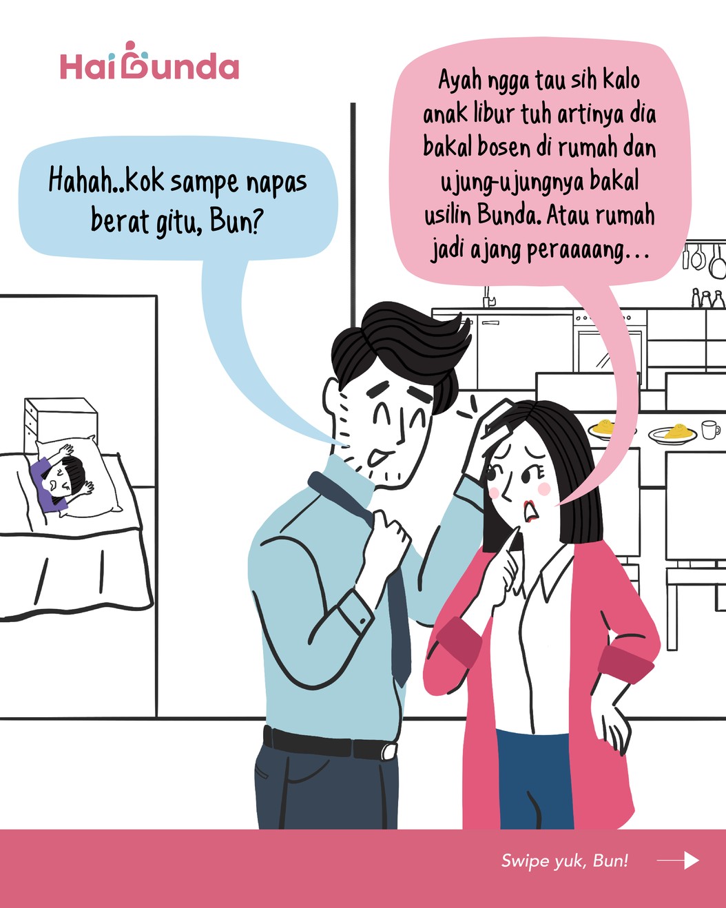 Bubun dan Ayah memutar otak melihat kalender melihat jadwal libur sekolah yang sangat panjang&period; Kira-kira ada rencana liburan kemana ya keluarga mereka&quest;