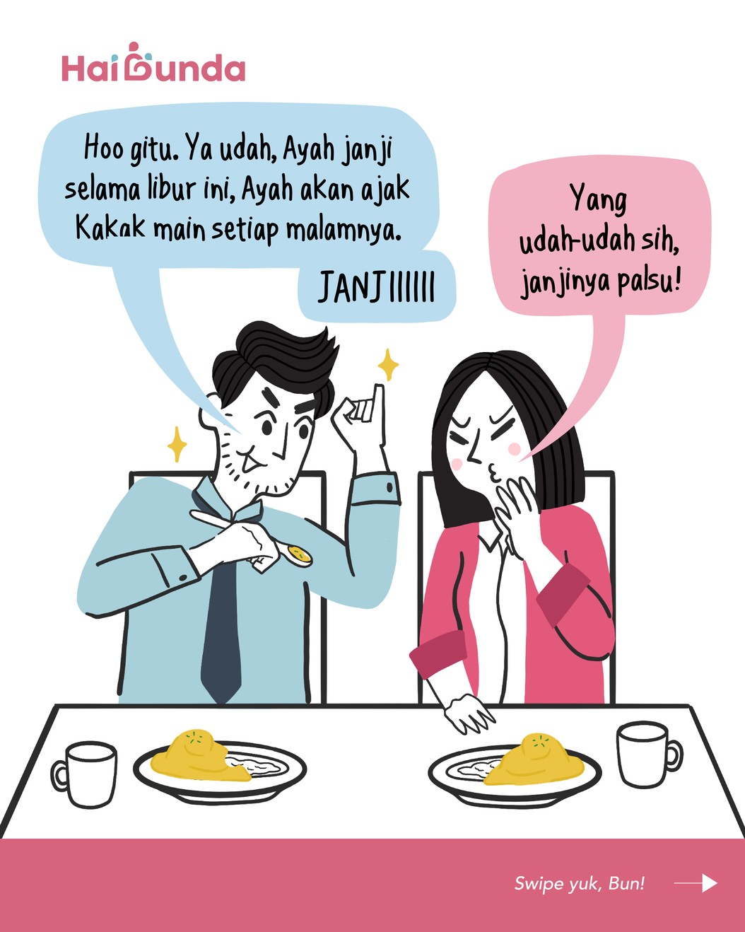 Bubun dan Ayah memutar otak melihat kalender melihat jadwal libur sekolah yang sangat panjang&period; Kira-kira ada rencana liburan kemana ya keluarga mereka&quest;