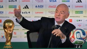 Presiden FIFA Gianni Infantino menyampaikan keterangan kepada wartawan pada sehari menjelang pembukaan Piala Dunia 2026 di Stadion Azteca, Mexico City, Meksiko, Rabu (10/6/2026). Gianni mengapresiasi kesiapan pemerintah Meksiko dalam mempersiapkan Pi