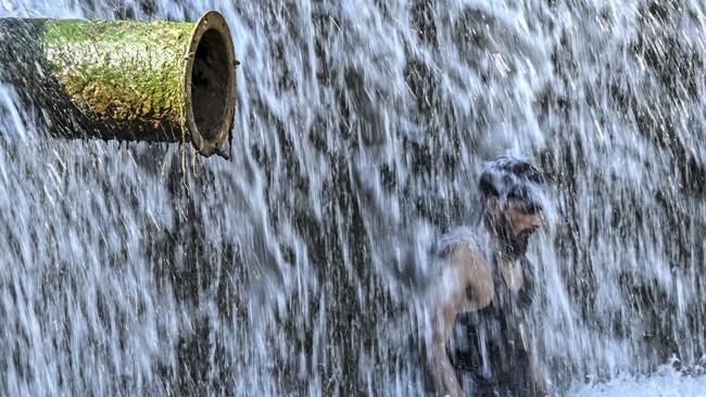 A man cools off in stream water during a hot summer day on the outskirts of Islamabad on June 8, 2026. Pakistan's Meteorological Department has forecast hot and dry weather in most parts of the country with the highest temperatures recorded at 46 cel