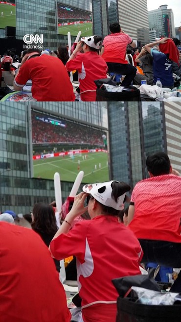Warga Korea Selatan merayakan kemenangan melawan Ceko 2-1 dalam laga Grup A Piala Dunia 2026 pada Jumat (12/6).