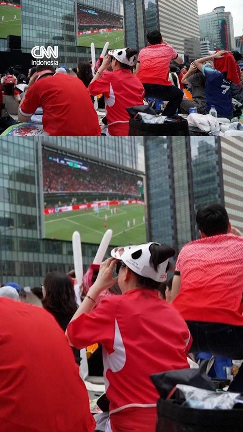 Warga Korea Selatan merayakan kemenangan melawan Ceko 2-1 dalam laga Grup A Piala Dunia 2026 pada Jumat (12/6).