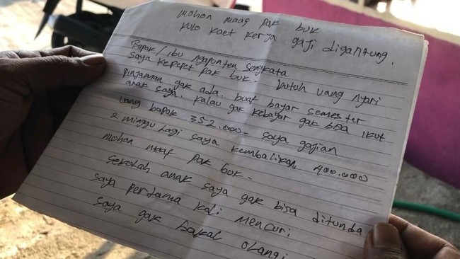 Toko kelontong tempat maling mencuri lalu mengirimkan surat permintaan maaf di Mojokerto.