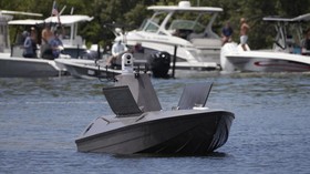 TAMPA, FLORIDA - MAY 20: A drone ship launches an un-manned aerial system (UAS) during a capabilities demonstration at Special Operations Forces (SOF) Week on May 20, 2026 in Tampa, Florida. Members of the U.S. Special Operations Command (SOCOM), alo