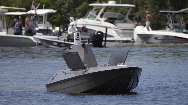 TAMPA, FLORIDA - MAY 20: A drone ship launches an un-manned aerial system (UAS) during a capabilities demonstration at Special Operations Forces (SOF) Week on May 20, 2026 in Tampa, Florida. Members of the U.S. Special Operations Command (SOCOM), alo