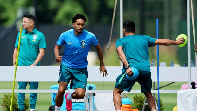 Soccer Football - FIFA World Cup 2026 - Brazil Training - Columbia Park Training Facility, Morristown, New Jersey, U.S. - June 12, 2026 Brazil's Marquinhos during training IMAGN IMAGES via Reuters/Caean Couto