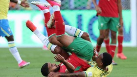 Soccer Football - FIFA World Cup 2026 - Group C - Brazil v Morocco - New York/New Jersey Stadium, East Rutherford, New Jersey, U.S. - June 13, 2026 Brazil's Gabriel Magalhaes in action with Morocco's Ismael Saibari REUTERS/John Sibley