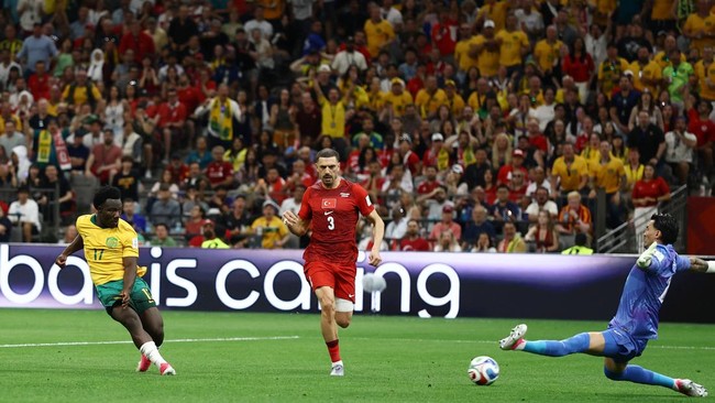 Soccer Football - FIFA World Cup 2026 - Group D - Australia v Turkey - BC Place, Vancouver, Canada - June 13, 2026 Australia's Nestory Irankunda scores their first goal REUTERS/Lee Smith
