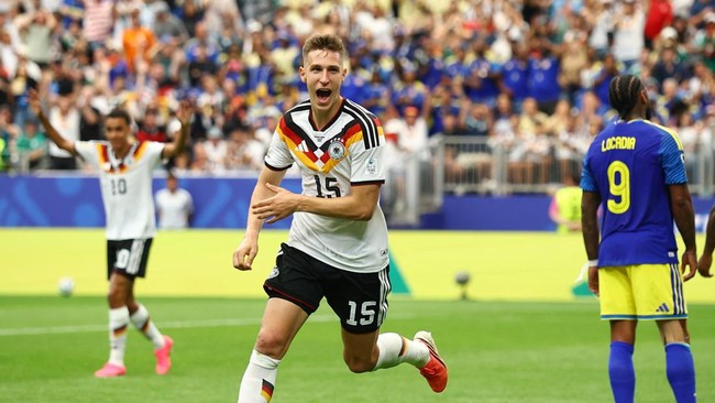 Soccer Football - FIFA World Cup 2026 - Group E - Germany v Curacao - Houston Stadium, Houston, Texas, U.S. - June 14, 2026 Germany's Nico Schlotterbeck celebrates scoring their second goal REUTERS/Phil Noble