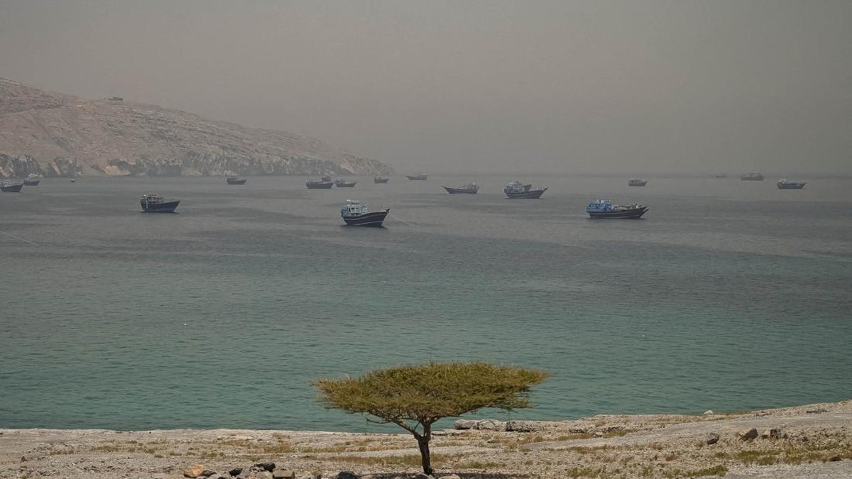 Vessels are anchored in the Strait of Hormuz, as seen from Musandam, Oman, June 11, 2026. REUTERS/Stringer
