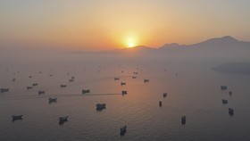 Vessels are anchored in the Strait of Hormuz, as seen from Musandam, Oman, June 11, 2026. REUTERS/Stringer