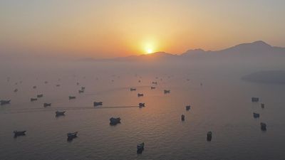Vessels are anchored in the Strait of Hormuz, as seen from Musandam, Oman, June 11, 2026. REUTERS/Stringer