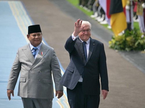 Presiden Prabowo Subianto menerima kunjungan kenegaraan Presiden Republik Federal Jerman Frank Walter Steinmeier di Istana Merdeka, Senin (5/5).