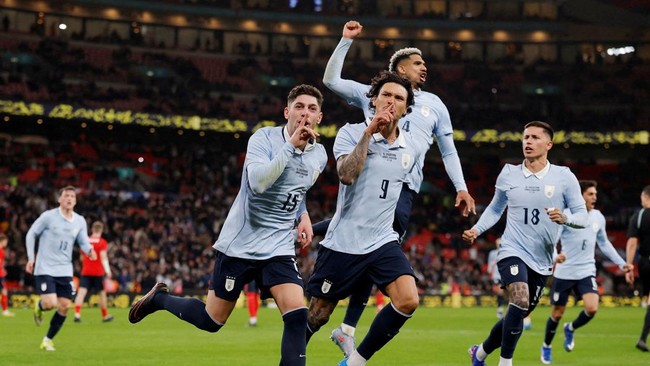 FILE PHOTO: Soccer Football - International Friendly - England v Uruguay - Wembley Stadium, London, Britain - March 27, 2026 Uruguay's Federico Valverde celebrates scoring their first goal with teammates Action Images via Reuters/Andrew Couldridge   
