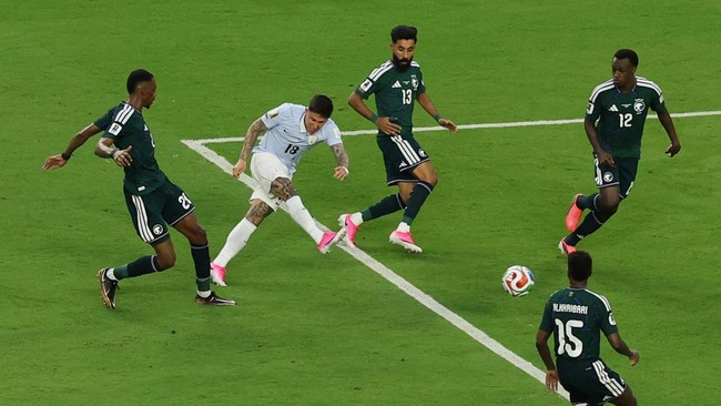 Soccer Football - FIFA World Cup 2026 - Group H - Saudi Arabia v Uruguay - Miami Stadium, Miami Gardens, Florida, U.S. - June 15, 2026 Uruguay's Brian Rodriguez shoots at goal REUTERS/Paul Childs