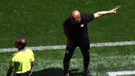 Soccer Football - FIFA World Cup 2026 - Group G - Belgium v Egypt - Seattle Stadium, Seattle, Washington, U.S. - June 15, 2026 Egypt coach Hossam Hassan reacts with an assistant referee REUTERS/Lee Smith