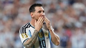 Soccer Football - FIFA World Cup 2026 - Group J - Argentina v Algeria - Kansas City Stadium, Kansas City, Missouri, U.S. - June 16, 2026 Argentina's Lionel Messi celebrates scoring their third goal to complete a hat-trick IMAGN IMAGES via Reuters/Jay