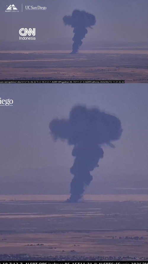 Pesawat B-52 Bomber milik Amerika Serikat jatuh tak lama setelah takeoff di Los Angeles pada Senin (15/6).